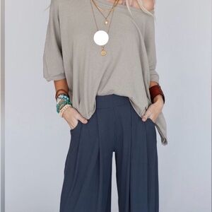 Three Bird Nest Wide-Leg Ribbed Knit Pant in Camel - size medium